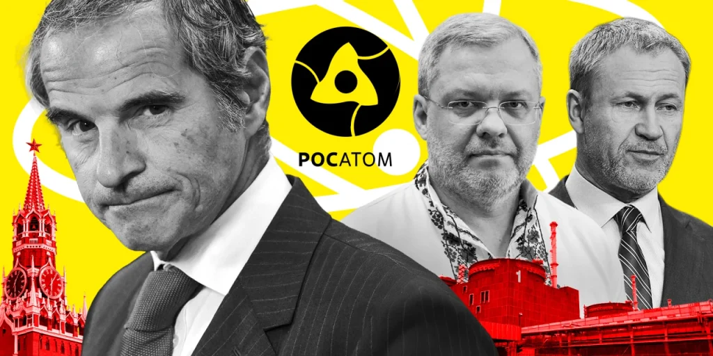 Очільник МАГАТЕ Рафаель Гроссі (на передньому плані) ніяк не заважає країні-агресору перетворити окупацію ЗАЕС на елемент ядерного шантажу (Фото: Колаж NV)